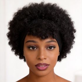 Natural Black Short Afro Kinky Curly Wig WithAttachedHeadbands Glueless Synthetic Wear And Go ForBlackWomen Fluffy Bouncy Afro Wigs (Option: CC003)